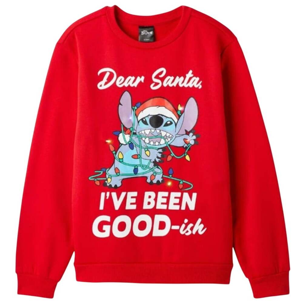 Disney Stitch Light Up Holiday Festive Red Christmas Ugly Sweater Sweatshirt Lg